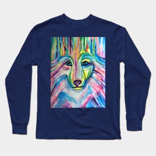 Aura of the Northern Lights Wolf Long Sleeve T-Shirt